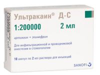 Ультракаин д-с 40мг+5мкг/мл 2мл раствор для инъекций №10 ампулы (SANOFI-AVENTIS DEUTSCHLAND GMBH)