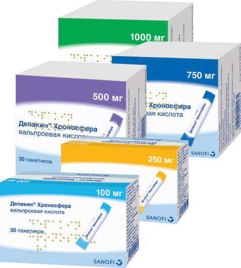 Депакин хроносфера 100мг гран.д/пр.внутр.пролонг. №30 пак. (Sanofi-winthrop industrie)